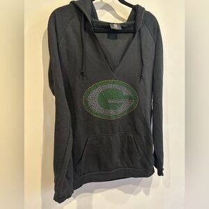 Green Bay Packers Rhinestone Womens L Hoodie Pullover V Neck Sweatshirt NFL